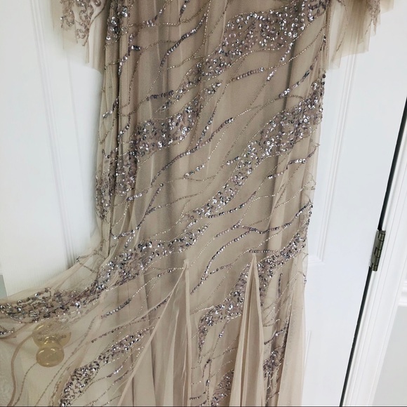 Adrianna Papell Beadded Chiffon gown cape sleeves - Picture 8 of 9